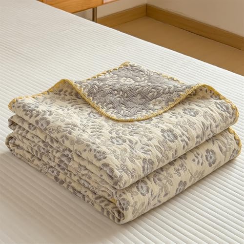 King Size Floral Cotton Muslin Quilt - Lightweight Reversible Bedspread