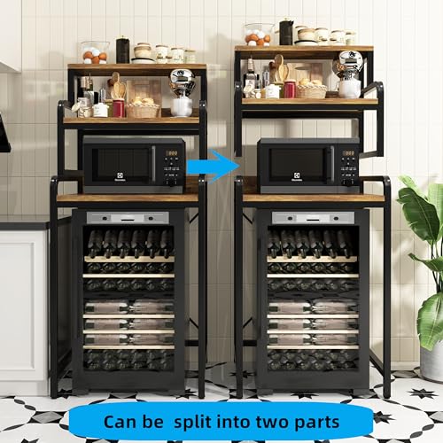 DKFNCL 4-Tier Mini Fridge & Microwave Stand with Power Outlet, Adjustable Storage