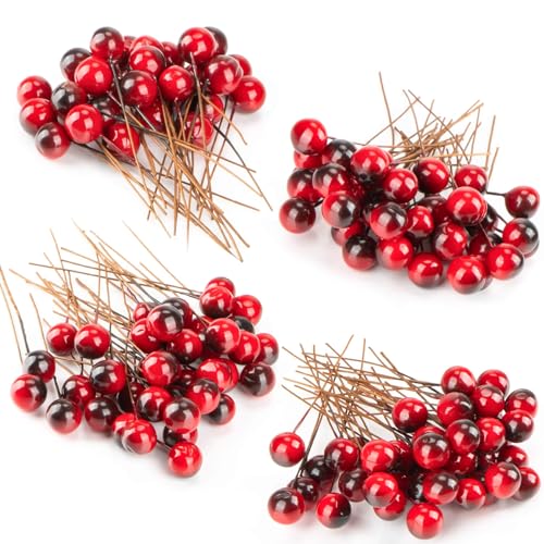 150 Pcs Artificial Holly Berries for Christmas Decor - Red Foam Stems for Wreaths, Tables & DIY Projects