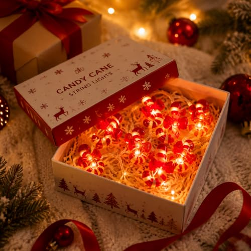 Candy Cane String Lights 10ft 30 LED Warm White Battery Operated (Candy Cane)