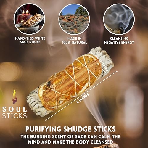 White Sage Smudge Sticks with Orange and Cinnamon - 3 Pack 4 Inch Bundles