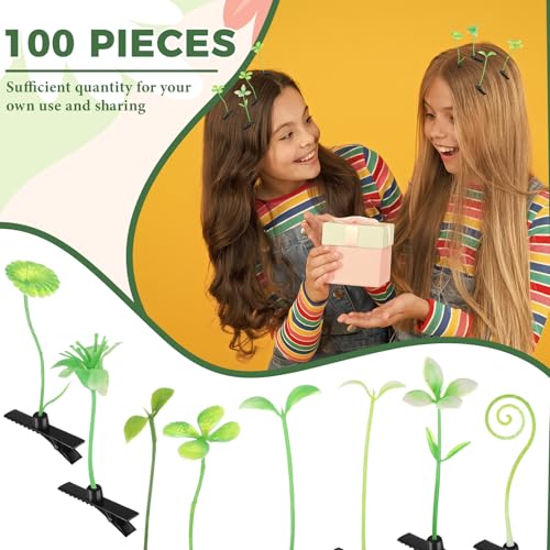 100 Pcs Plant Hair Clips Mixed Set - Fun Sprout and Flower Hair Accessories