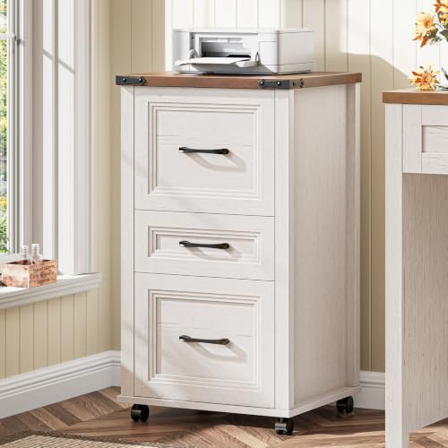 3-Drawer Mobile File Cabinet with Wheels, Rustic Farmhouse Printer Stand