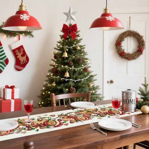 Baccessor Christmas Gingerbread Man Table Runner 13x48 Burlap - Funny Candy Cane Xmas Decor