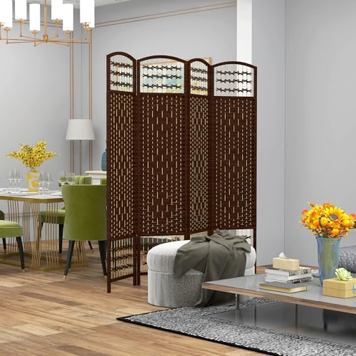 4-Panel Woven Room Divider, Folding Privacy Screen Partition, 67-inch Tall