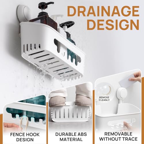 Suction Cup Shower Caddy Removable Bathroom Shelf Organizer White
