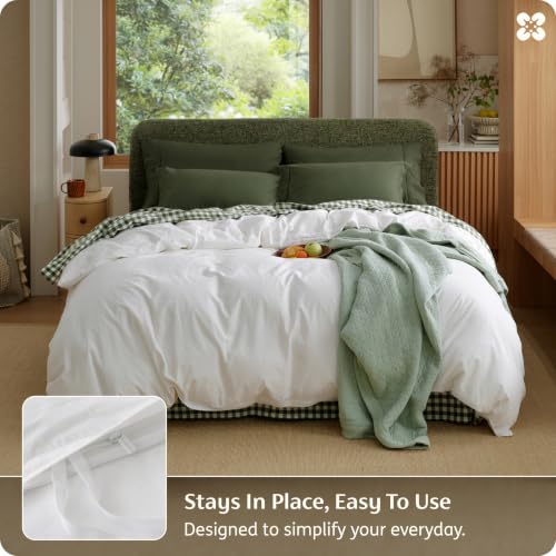 King Size Washed Cotton Duvet Cover - Natural White, 8 Ties, Zipper