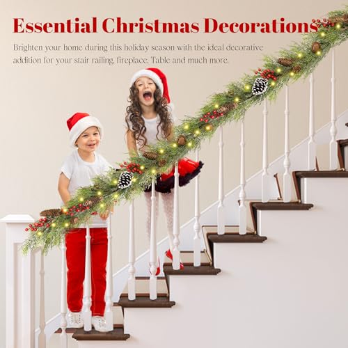 INTERHOMART 6FT Christmas Cedar Garland with Lights - Artificial Holiday Decor