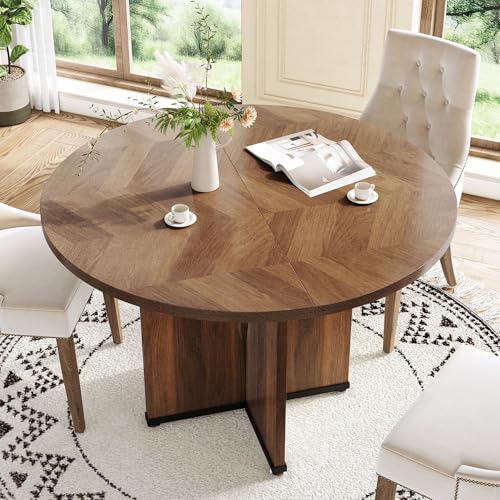 39-Inch Round Dining Table, Rustic Farmhouse Kitchen Table with X-Shaped Base