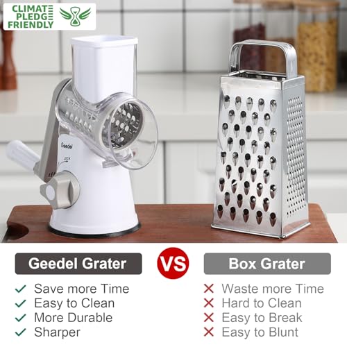 Rotary Cheese Grater Hand Crank Vegetable Slicer with 3 Stainless Steel Blades