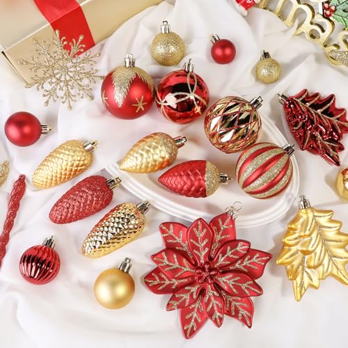 106-Piece Shatterproof Christmas Ball Ornaments Set with Hooks - Red & Gold