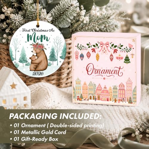 First Christmas as Mom Ornament 2026 - Mama Bear & Baby Bear Holiday Keepsake