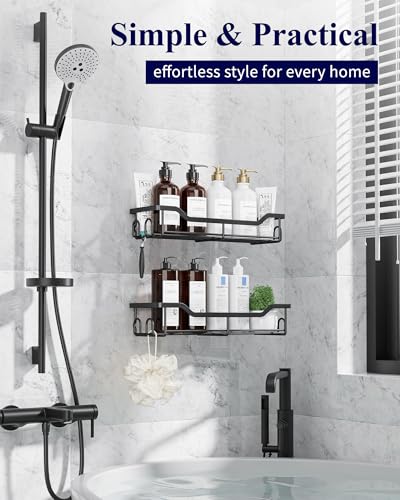 Black Shower Caddy Adhesive Storage Shelf 2-Pack Stainless Steel