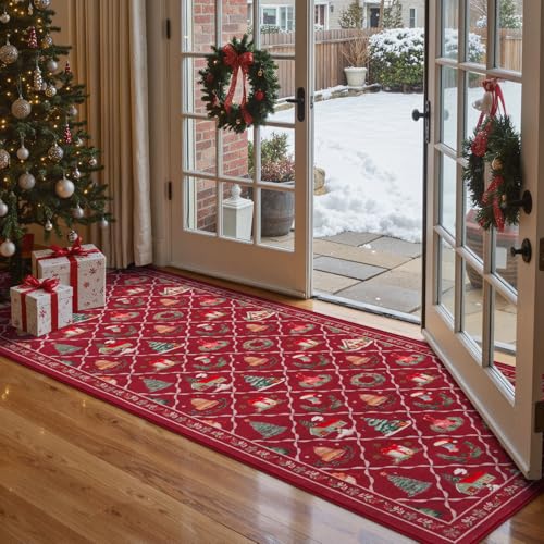 LIVEBOX Red Christmas Rug Runner 2x6 ft Washable Non-Slip Indoor Decor