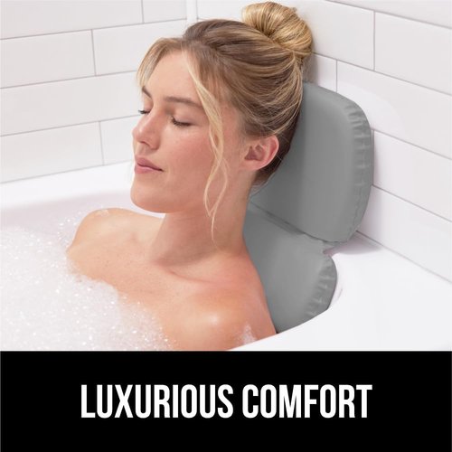 GORILLA GRIP Bath Pillow - Luxury Neck and Back Support with Strong Suction Cups | XL Gray Hot Tub Accessory