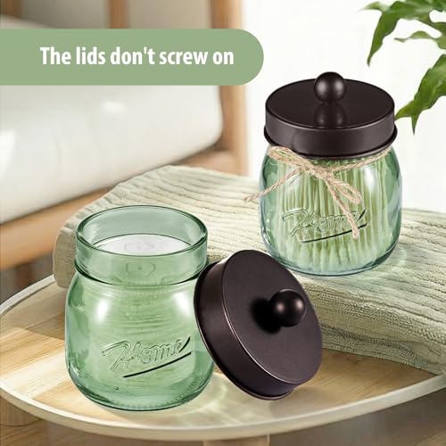 6-Piece Green Glass Mason Jar Bathroom Accessory Set - Rustic Farmhouse Decor