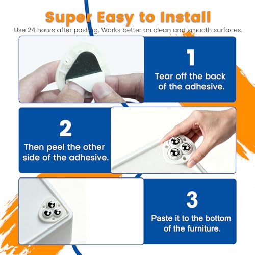 Self-Adhesive Mini Caster Wheels for Kitchen Appliances (8 Pack, White)