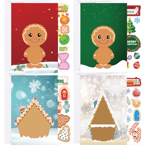 Ceiba Tree Gingerbread House Christmas Cards with Stickers, 20 Cards & Envelopes