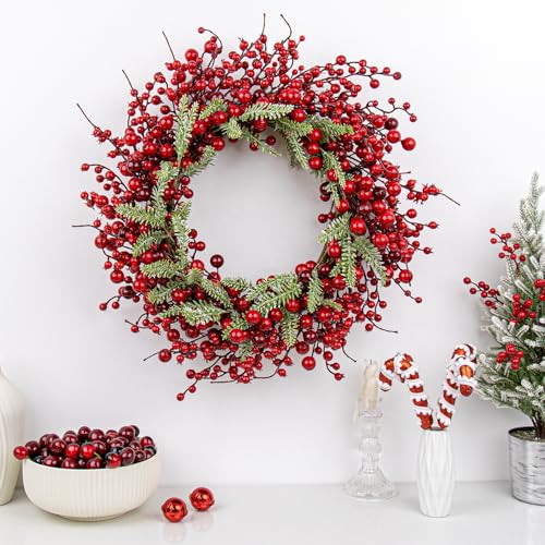 Yawwind Red Christmas Wreath 20 Inches Farmhouse Holiday Decor Front Door