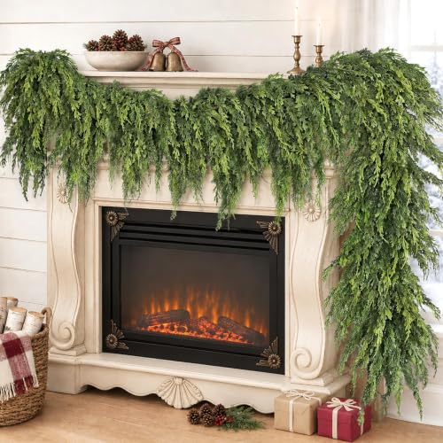 Artificial Cedar Garland 9ft x2 - Christmas Decoration for Fireplace, Indoor/Outdoor