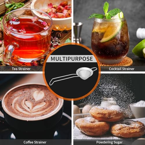 Eispap Silver Mini Stainless Steel Fine Mesh Cocktail & Tea Strainer - Small, Rust-Proof, Handle
