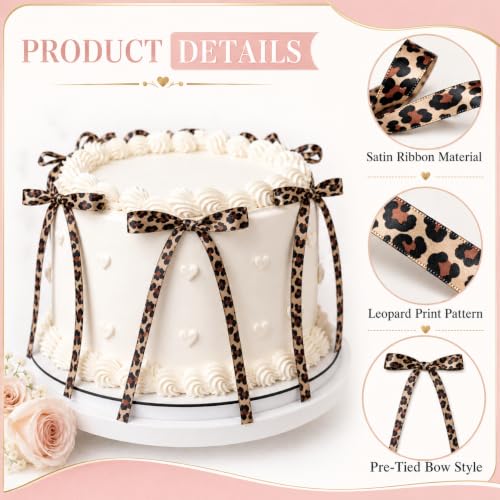 30-Pack Leopard Print Cake Bow Toppers - Reusable Ribbon Bow Cake Decorations