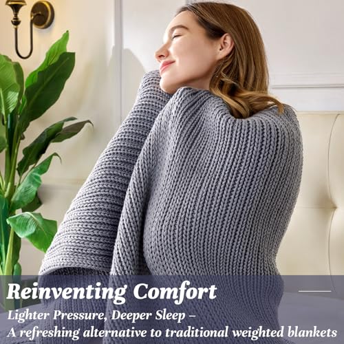 Knitted Weighted Blanket 60"x80" 15lbs - Bead-Free Cooling Throw Blanket - Light Grey