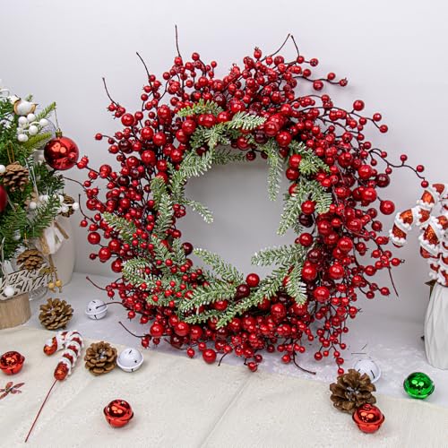 Yawwind Red Christmas Wreath 20 Inches Farmhouse Holiday Decor Front Door