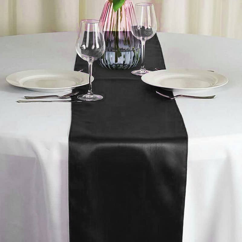 HMQIANG 12 Pack Black Satin Table Runners 12x108 Inches for Halloween & Events