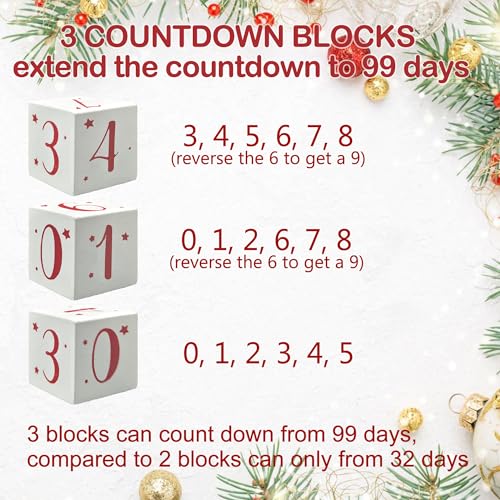 Christmas Countdown Blocks Santa Claus 99 Days Advent Calendar Decorations Wooden Merry Christmas Sign Farmhouse Rustic Tabletop Number Date Xmas Party Holiday D?cor for Home