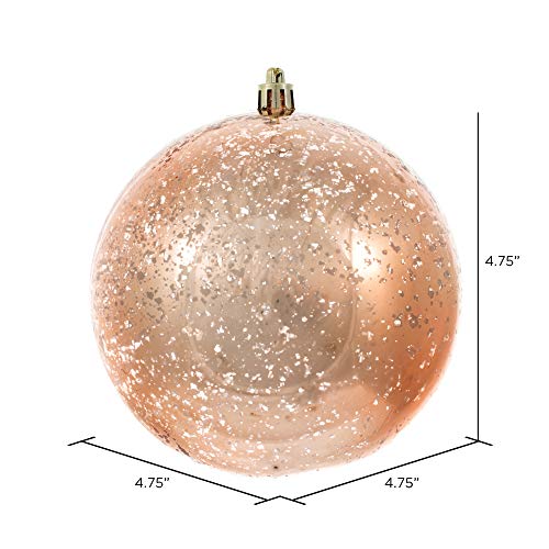 Vickerman 4.75" Christmas Ornament Ball, Rose Gold Shiny Mercury Finish, Shatterproof Plastic, Holiday Christmas Tree Decoration, 4 Pack
