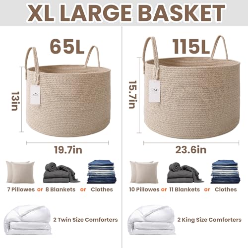 JMvicyroam 65L Extra Large Cotton Rope Blanket Basket & Laundry Hamper
