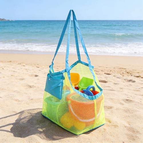 Large Mesh Beach Bag for Toys - Foldable Sand-Filtering Tote for Kids