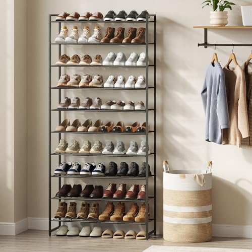 10-Tier Metal Shoe Rack Organizer - Large Capacity 50 Pair Shoe Storage Shelf