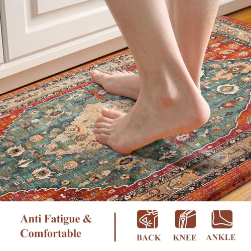 Boho Kitchen Mat Set of 2, Cushioned Anti-Fatigue Floor Rugs