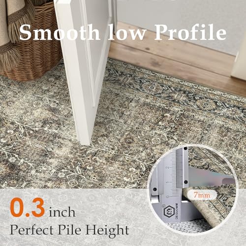 Vintage Distressed Brown Runner Rug 3x7, Washable Non-Slip Hallway Carpet
