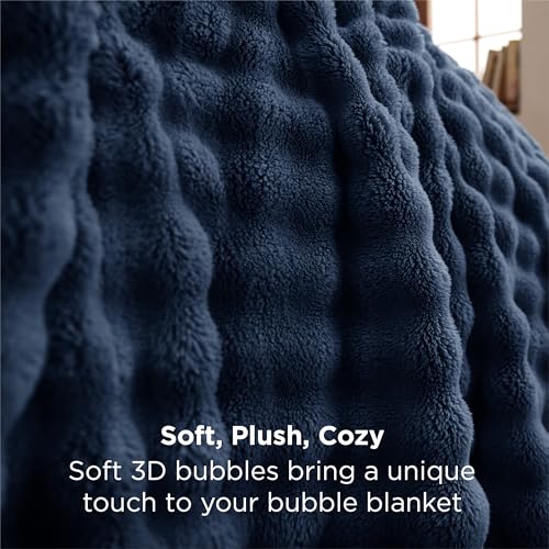Cozy 3D Fleece Bubble Throw Blanket - Lightweight Blue 50"x60"