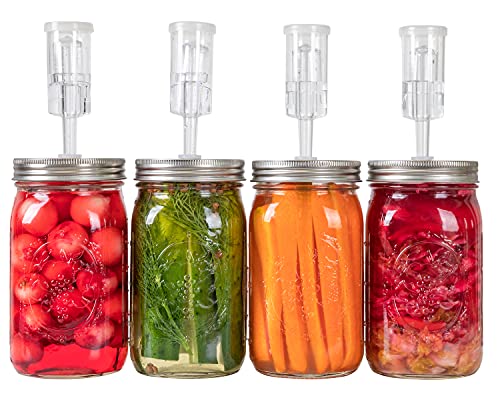Stainless Steel Fermentation Lids with Airlocks for Wide Mouth Mason Jars 4 Pack