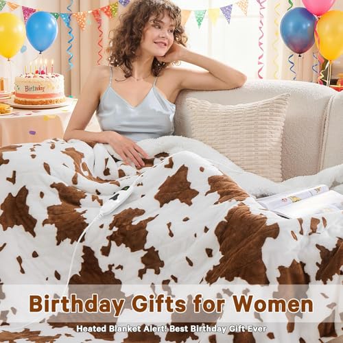 Highland Cow Heated Electric Throw Blanket, 50x60 Brown Sherpa Fleece