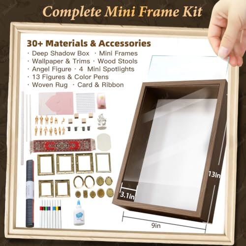 DIY Memory Museum Shadow Box Kit with 15 Mini Picture Frames & Spotlights