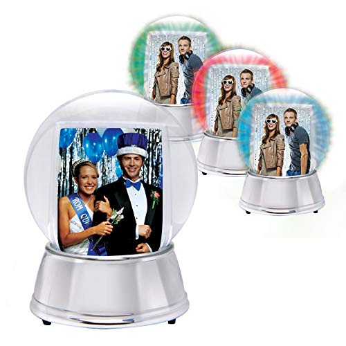 LED Light-Up Photo Snow Globe with Silver Base - 4x4x5.5 Inch