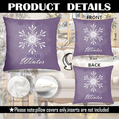 FITIE Purple Christmas Snowflake Snowman Pillow Covers 18x18 Set of 2 - Winter Holiday Home Decor, Variation: Winter Christmas Decor 08