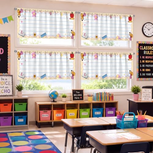 6-Piece School Themed Window Valance Set, 54" x 18" Classroom Cafe Curtains