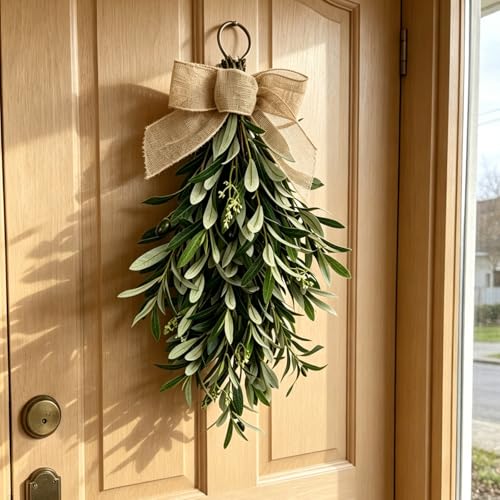 22-Inch Artificial Olive Teardrop Swag, Set of 2 Realistic Greenery Decor