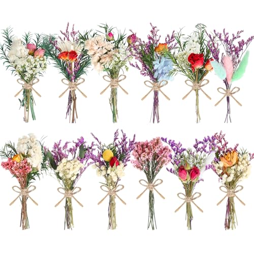Mini Dried Flower Bouquets, Natural Small Wildflower Bundles for DIY Crafts