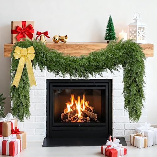 Palonu 1 Pcs 9ft Artificial Cedar Garland for Christmas Decor, Realistic Faux Greenery