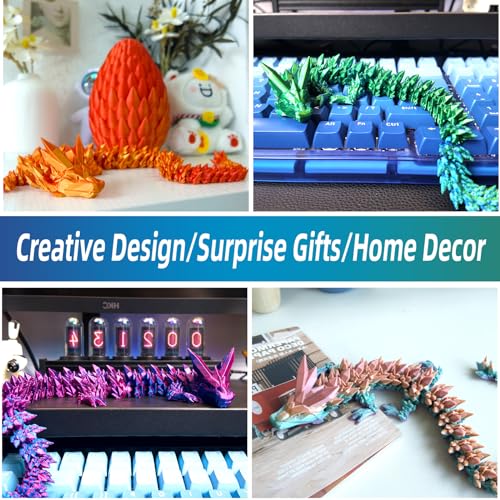 3D Printed Articulated Crystal Dragon with Egg, Fidget Toy Decor