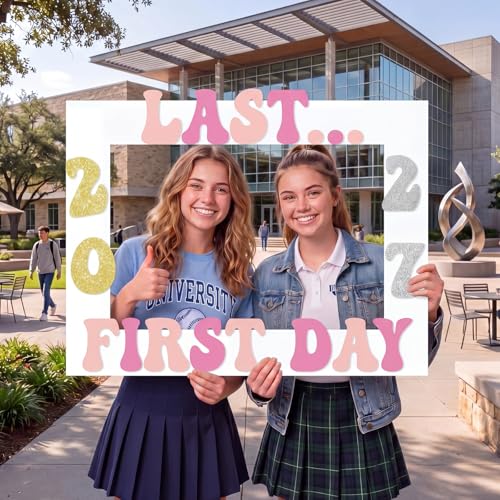 Senior Last Day Photo Frame - Gold & Silver 2027 First Day of School Sign Backdrop