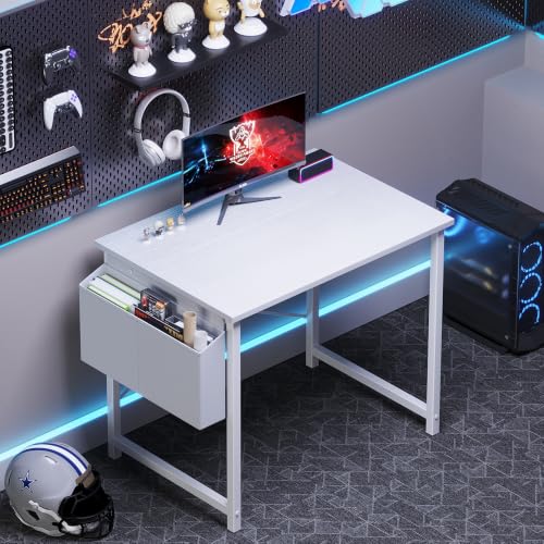 Small 31-Inch Computer Desk with Storage Bag for Home Office, White