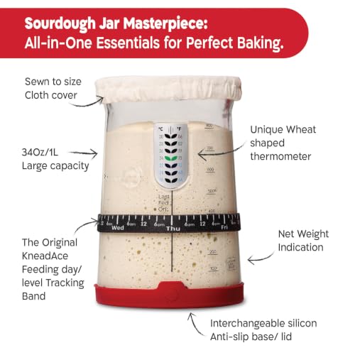 Sourdough Starter Jar Kit 34 oz Large Glass Container with Lid and Spatula